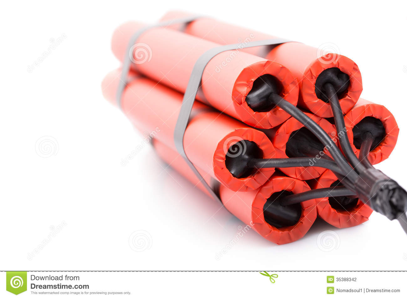 Red Explosives Isolated Over White Background Shot 