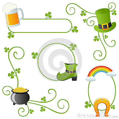 Set Of Five St  Patricks Or Saint Patrick S Day Borders Isolated On
