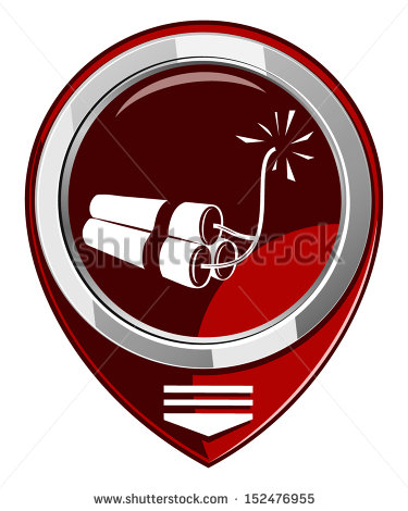Tnt Dynamite Bomb With Burning Fuse Red Map Pointer   Stock Vector