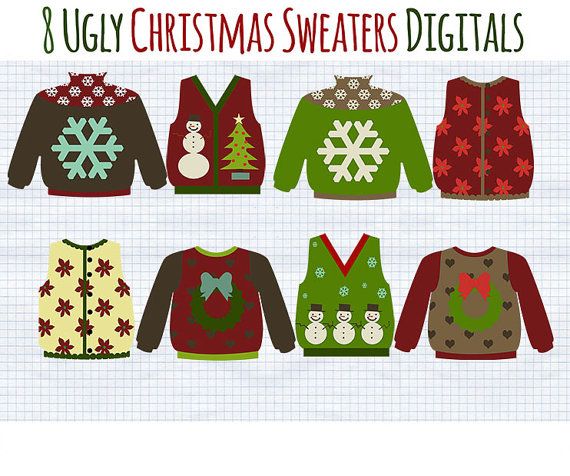 Ugly Christmas Sweaters Clip Art Instant Download For Holiday Xmas C