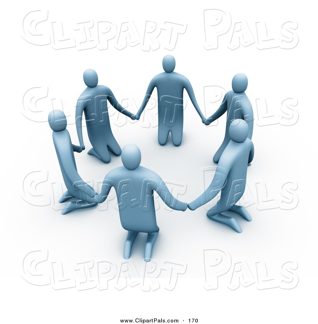 3d Blue People Kneeling And Holding Hands In A Circle 3d Ring Of Blue