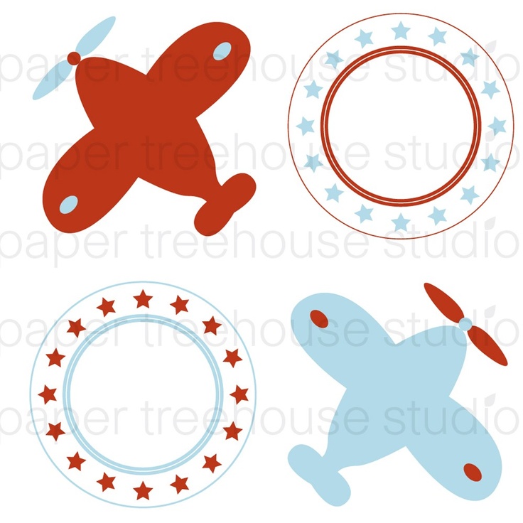 Airplane Clip Art Set   Bright Red And Light Blue   8 Print Ready Fil    