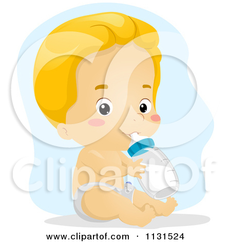 Blond Baby Boy Drinking From A Bottle   Royalty Free Vector Clipart    