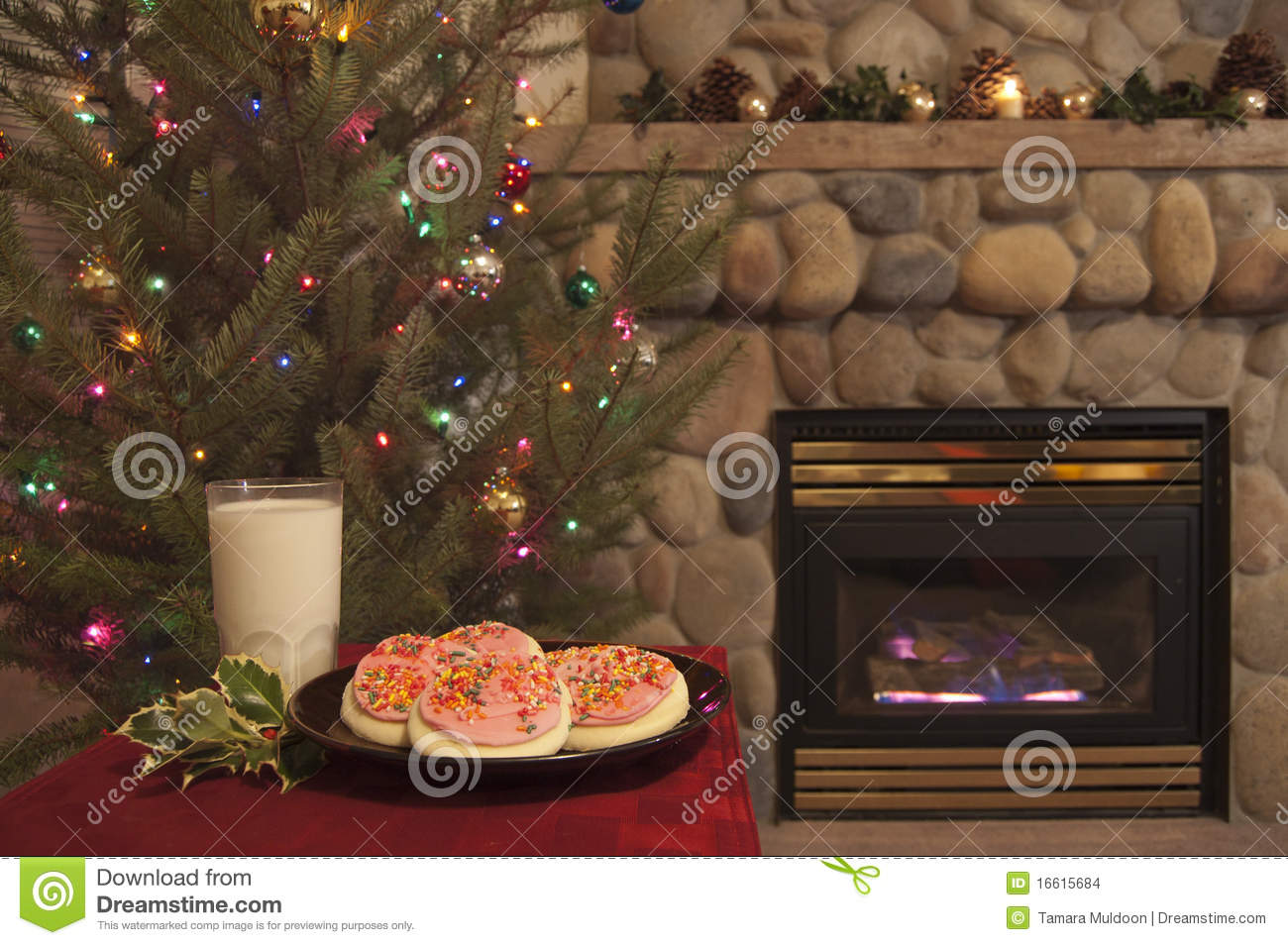 Christmas Holiday Scene With Fireplace Christmas Tree With Cookies