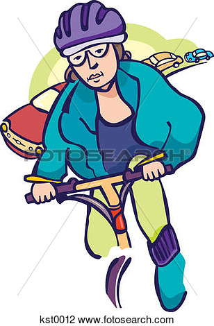 Clip Art Of A Woman Cycling In Front Of A Traffic Jam Kst0012   Search    
