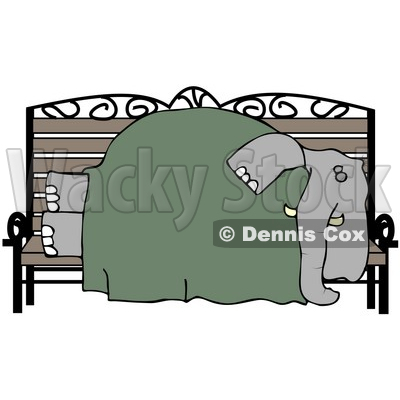 Clipart Illustration Of A Homeless Elephant Sleeping On A Bench