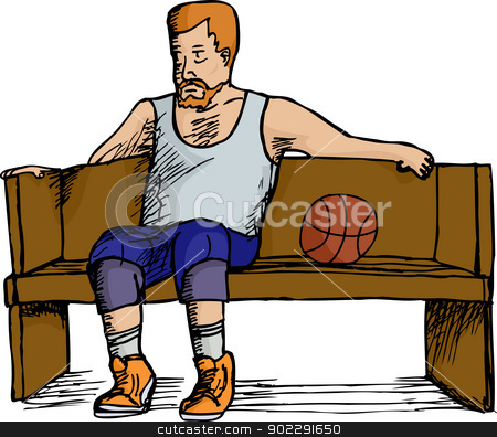 Clipart Mature Heavyset Basketball Player Sitting On Bench Over White