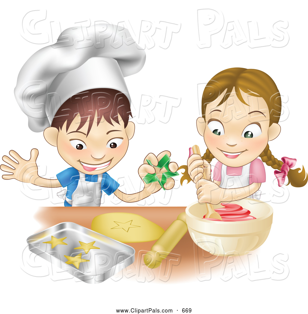 Clipart Of A Pair Of Kids A Happy White Boy And Girl Making Cookies