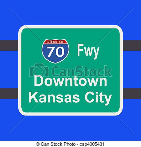 Clipart Of Freeway To Kansas City Sign   Freeway To Downtown Kansas