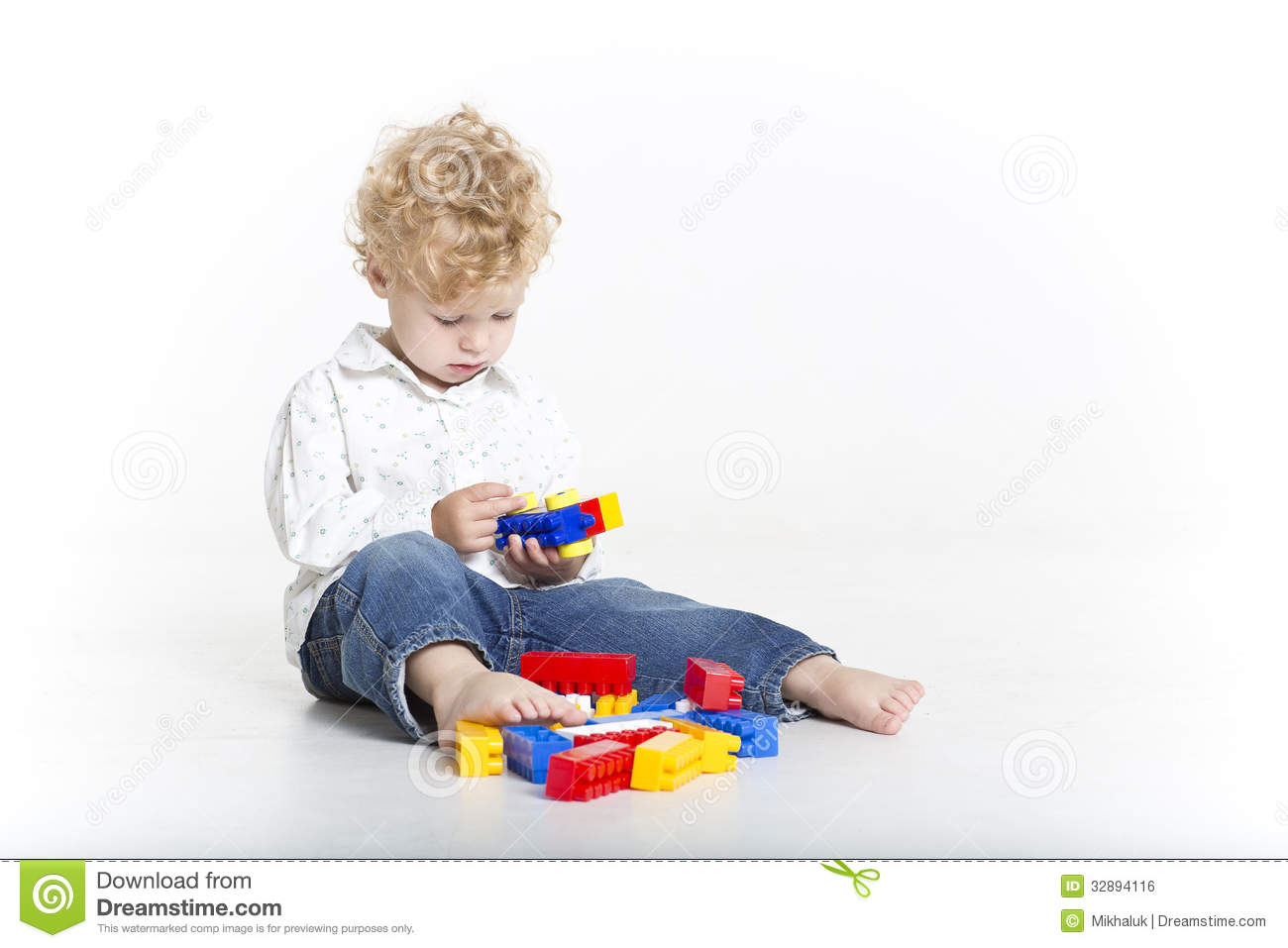 Cute Toddler Is Building With Legos Royalty Free Stock Image   Image