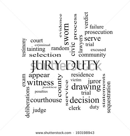 Jury Duty Word Cloud Concept In Black And White With Great Terms Such