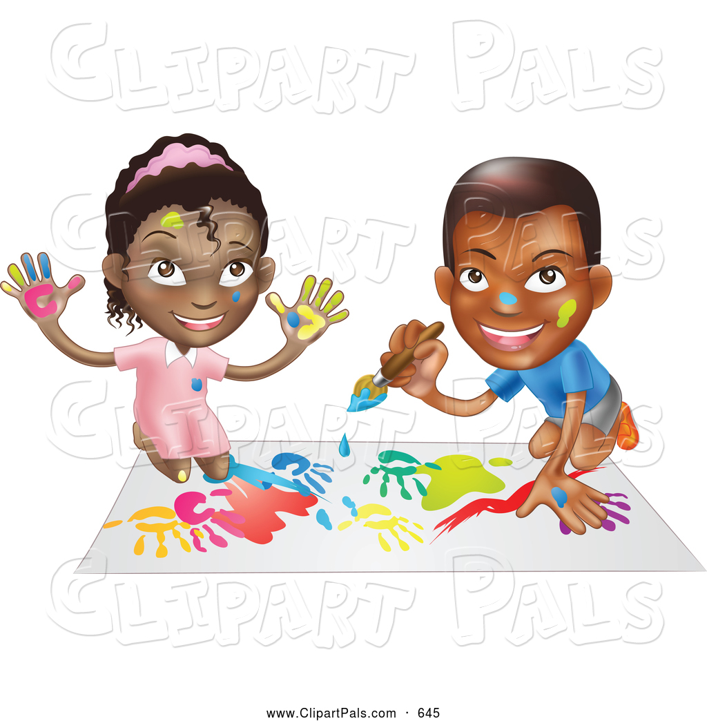 Larger Preview  Pal Clipart Of A Black Boy And Girl Hand Painting And