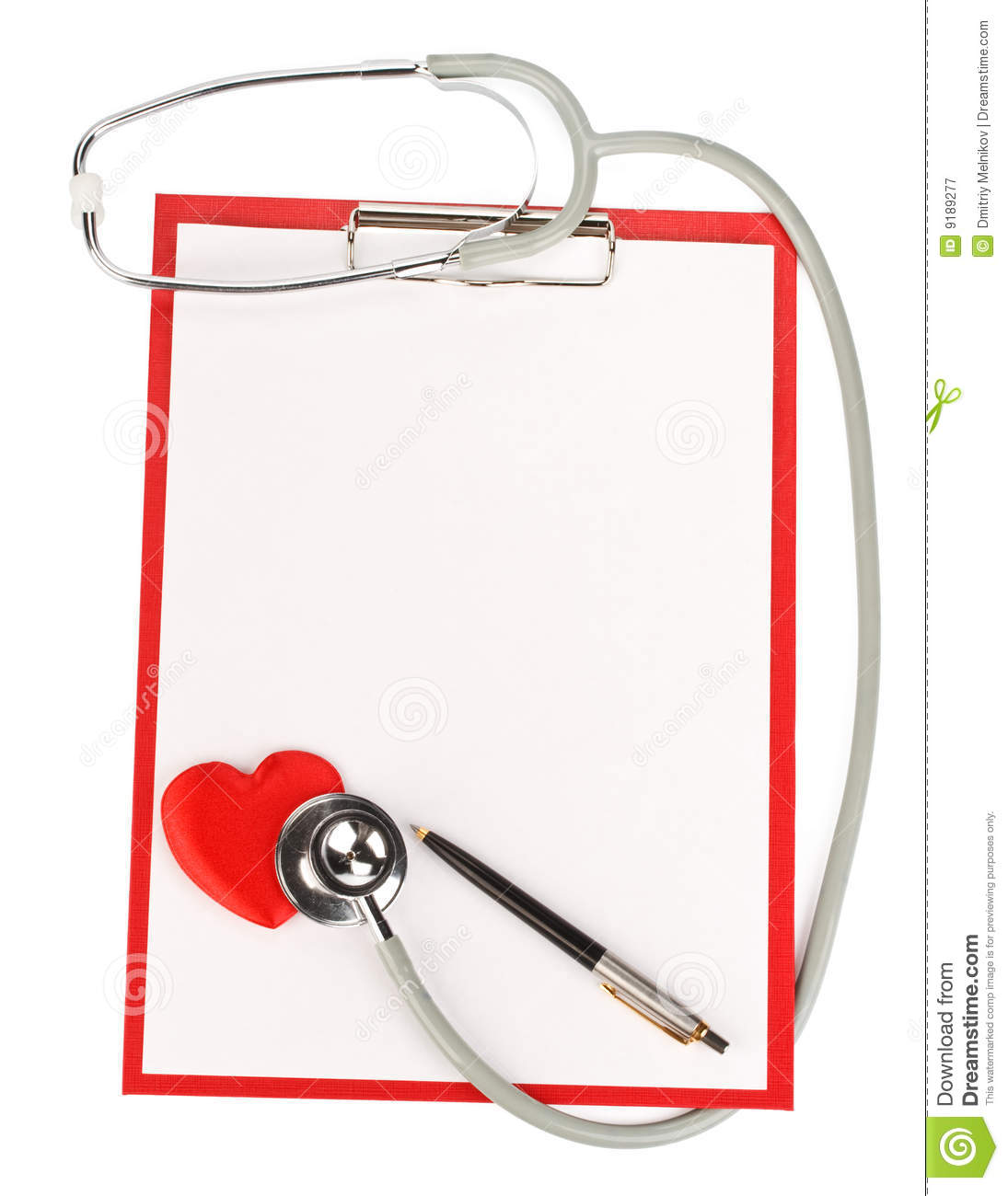 Medical Clipboard With Blank Paper For Messages And A Stethoscope 