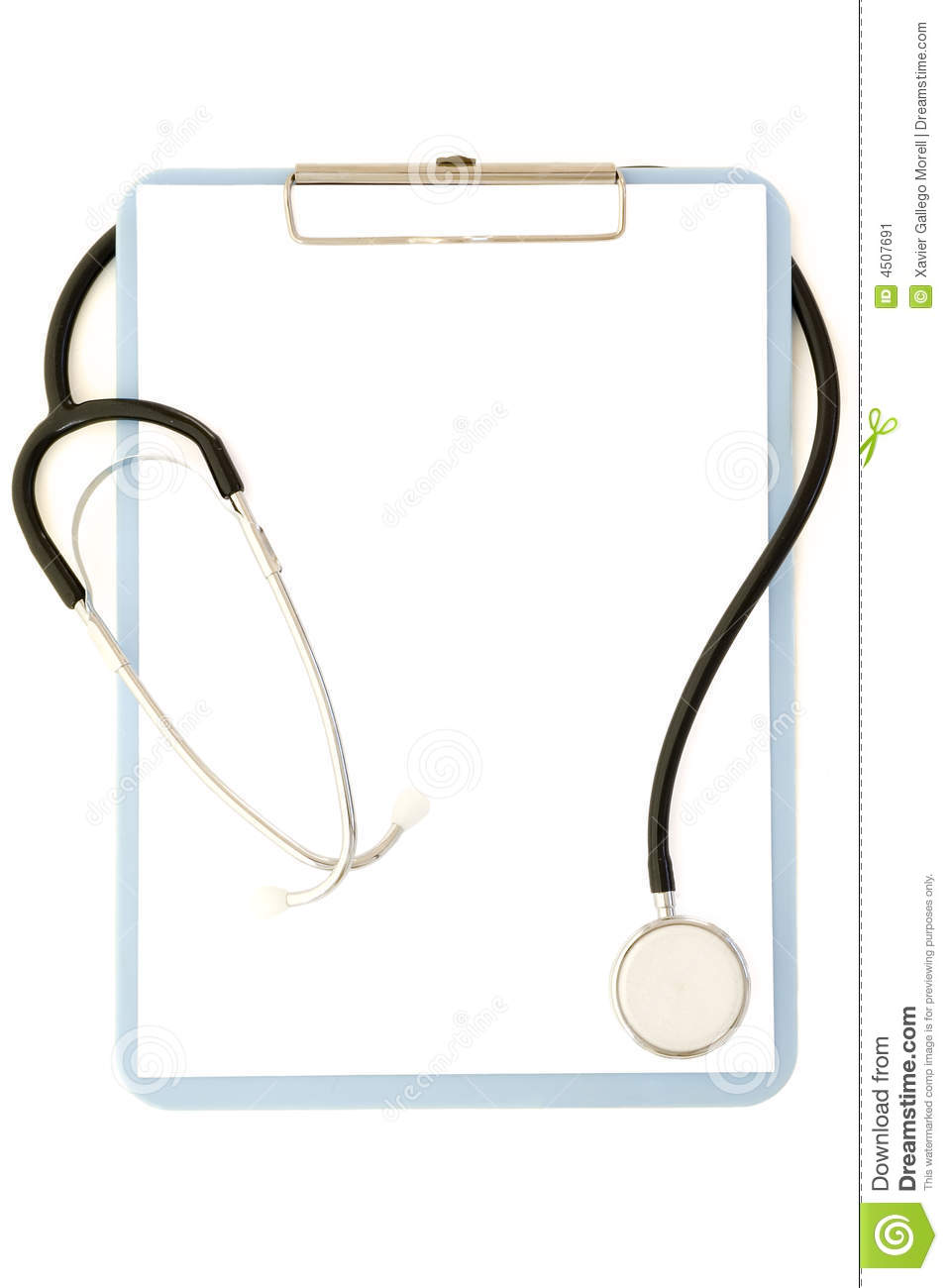 Medical Clipboard With Blank Paper For Messages And A Stethoscope 