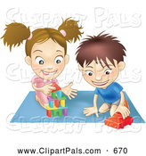 Pal Clipart Of A Pair Of Children   A White Boy And Girl Playing With