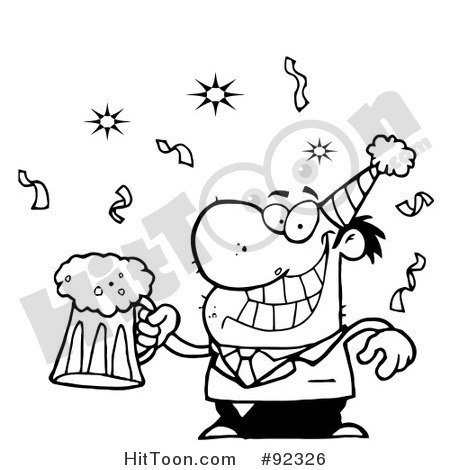 Party Clipart  92326  Outlined Drunk New Years Man Holding Beer By Hit    