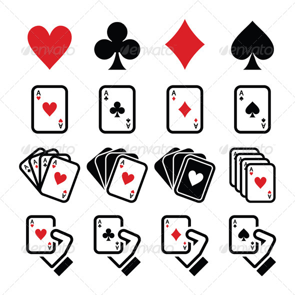 Playing Cards Poker Gambling Icons Set   Sports Activity Conceptual