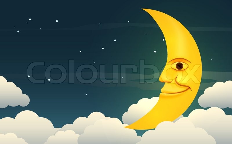 Smiling Moon In The Starry Night Sky Among The Clouds  Eps10 Vector