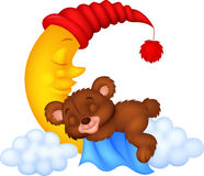 The Teddy Bear Cartoon Sleep On The Moon Stock Images