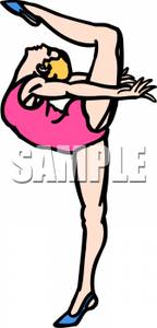 With Her Leg Bent Back Over Her Head   Royalty Free Clipart Picture