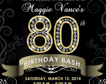 80th Birthday Bash   Custom Designed Invitation   Black Satin And Gold