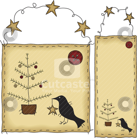 Art Christmas Tree Banner And Tag Stock Vector Clipart A Folk Art