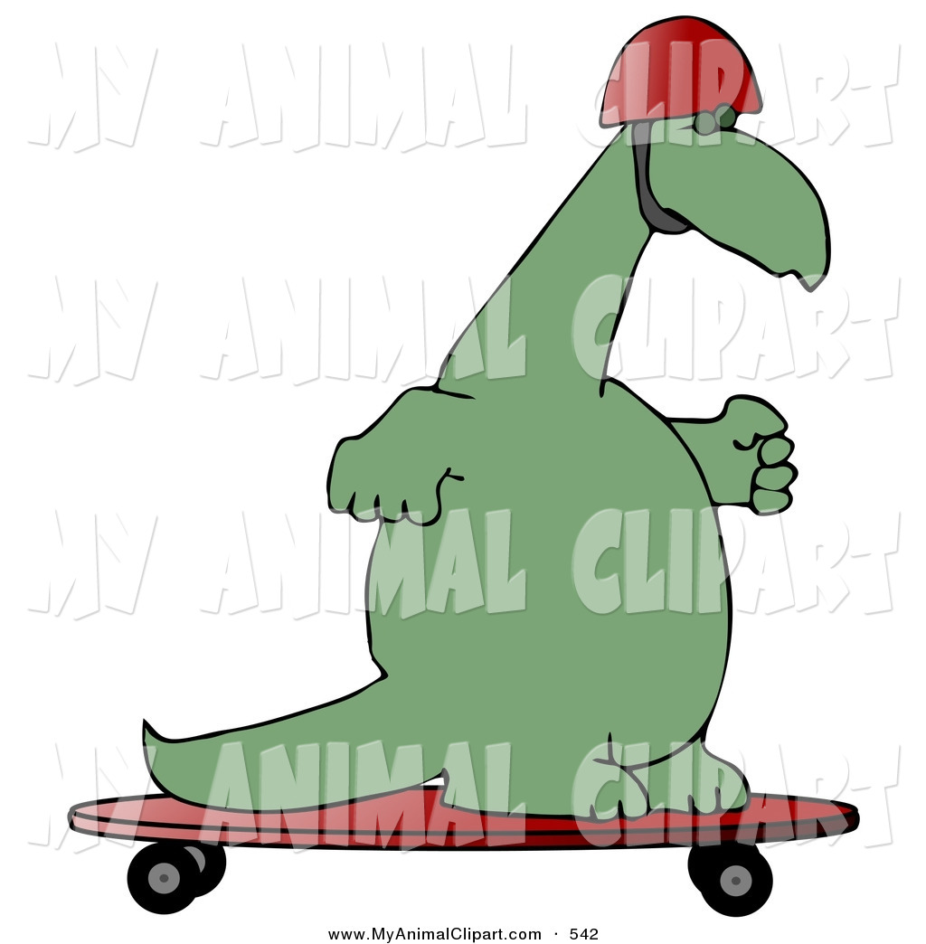 Art Of A Goofy Green Dino Skateboarding Upright And Wearing A Helmet