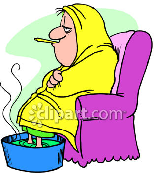     Bad Flu Her Feet In A Bucket Of Hot Water Royalty Free Clipart Image