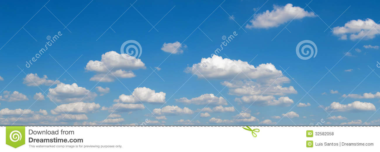 Blue Sky Panorama Gorgeous White Clouds Panoramic Picture Copy Space