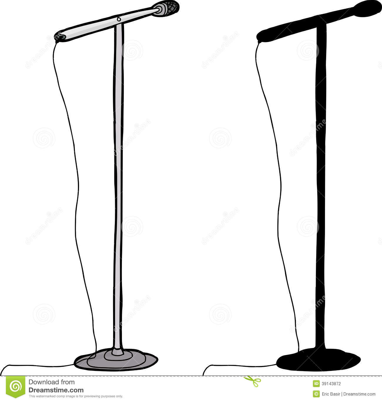 Cartoon And Silhouette Microphone Stand Over White Background