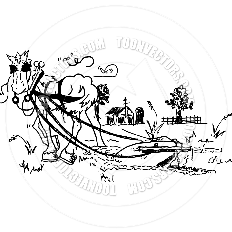Cartoon Horse Plow Vector Illustration By Clip Art Guy   Toon Vectors