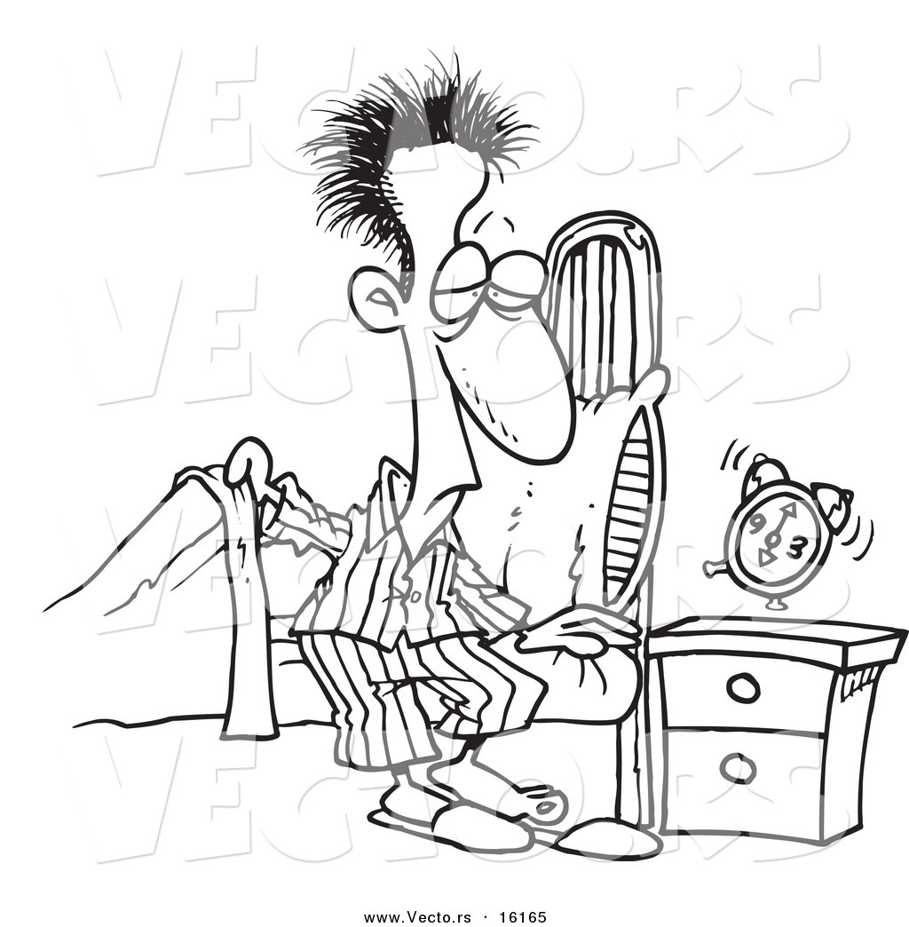 Cartoon Man Getting Out Of Bed In The Morning   Outlined Coloring Page