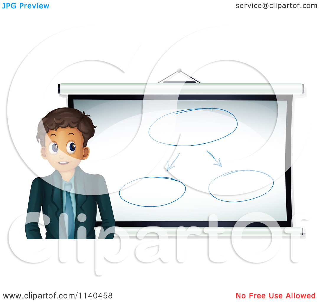 Cartoon Of A Businessman Or Teacher By A Social Network Diagram On1080