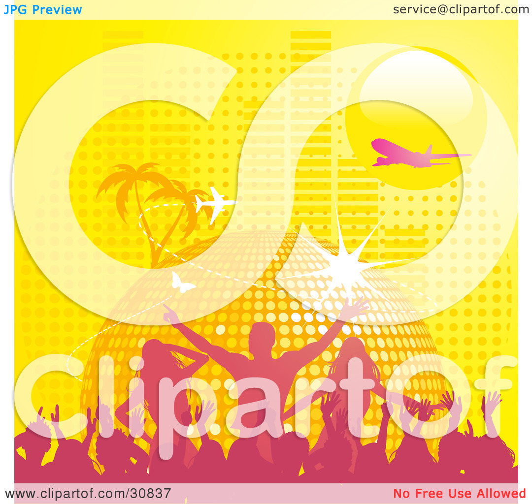 Clipart Illustration Of A Pink Silhouetted Crowd Partying In Front Of