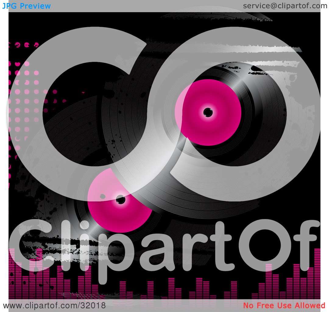 Clipart Illustration Of Two Pink And Black Vinyl Records On A Grunge