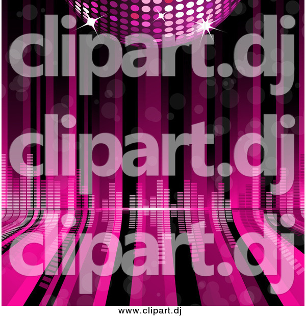 Clipart Of A Pink Disco Ball Over Curving Lines With Equalizer Bars