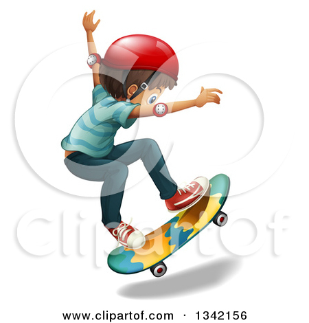 Clipart Of A White Boy Wearing A Helmet And Skateboarding   Royalty
