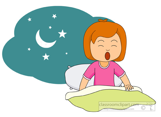 Girl Yawning At Night With Moon And Stars   Classroom Clipart