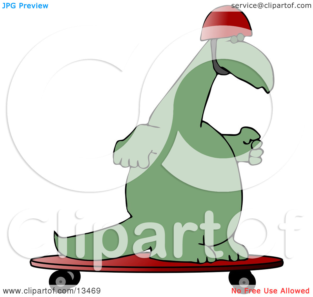 Green Dino Skateboarding And Wearing A Helmet Clipart Illustration By