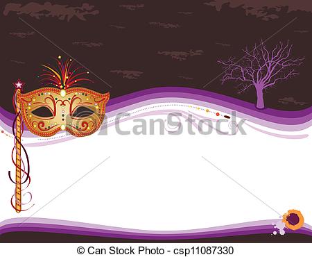 Halloween Carnival Party Invitation Banner With Golden Mask  Vector    