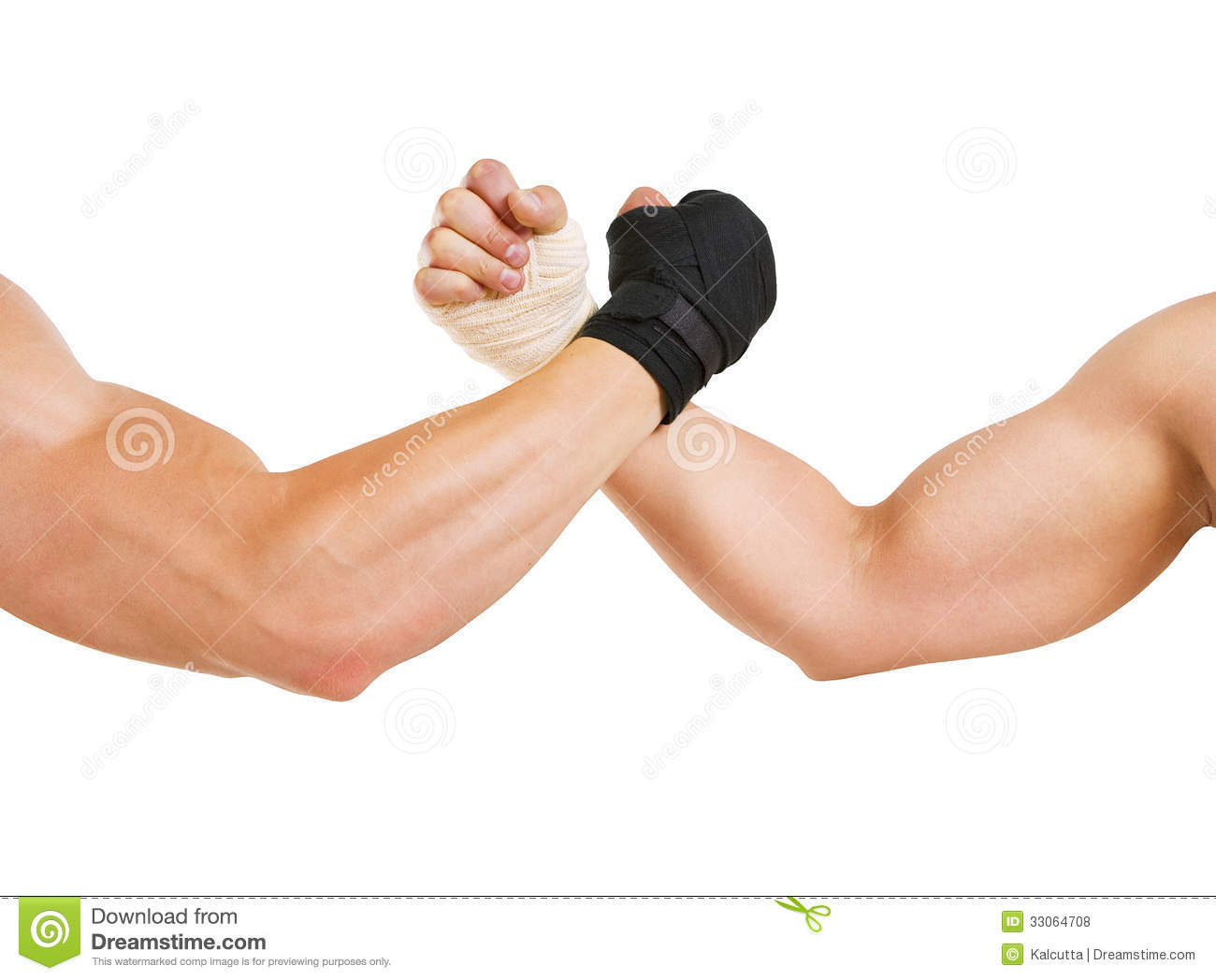 Hand In A White Glove And Hand In A Black Glove Clasped Arm Wrestling