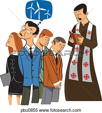 Illustration Of A Man Daydreaming In Church Pbu0855   Search Clipart