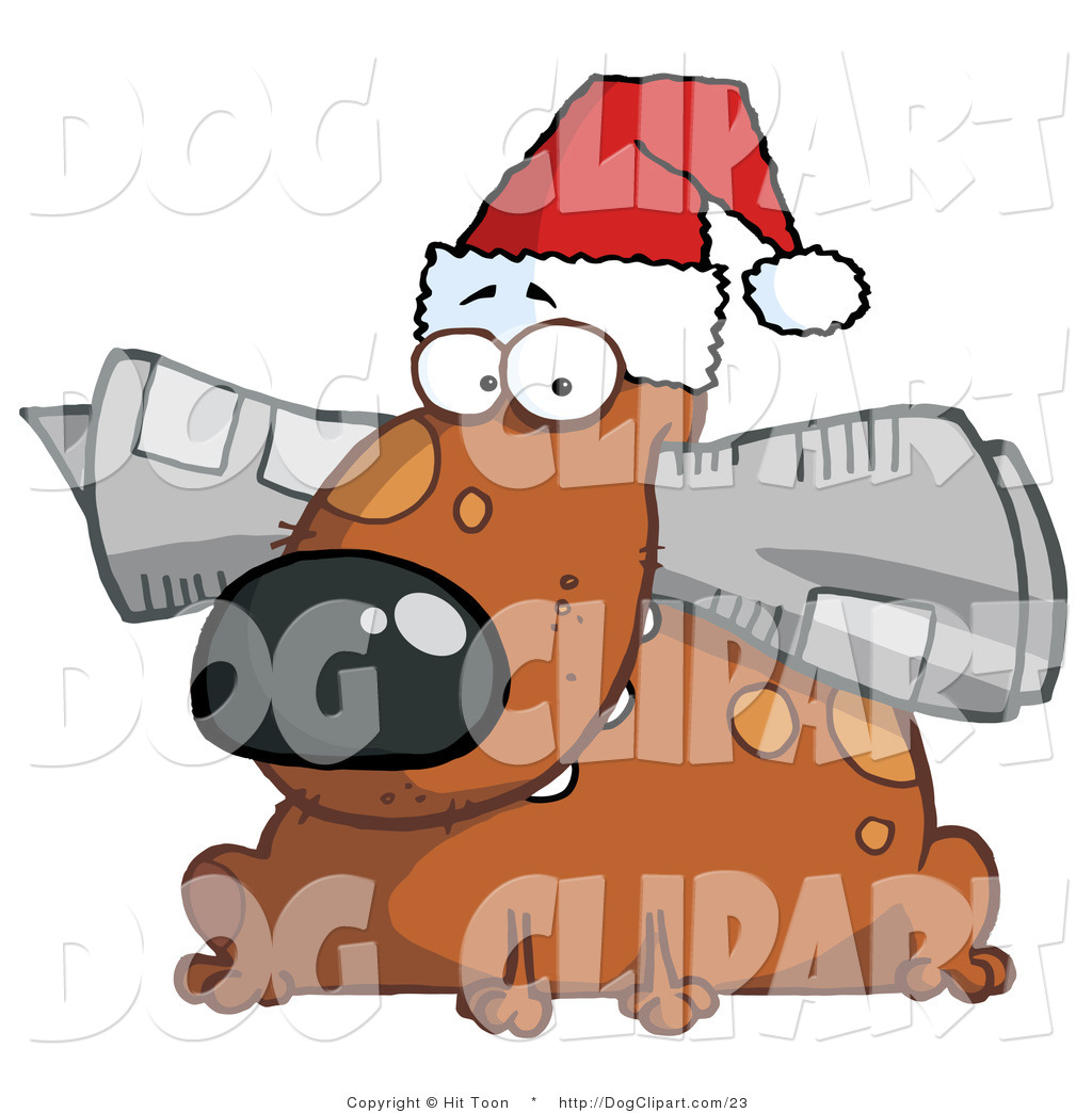 Larger Preview  Clip Art Of A Winter Dog Wearing A Santa Hat And
