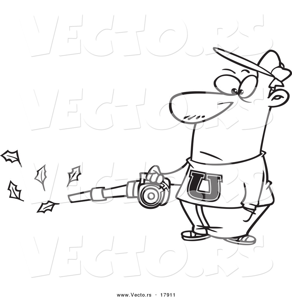 Man Using A Leaf Blower Outlined Coloring Page By Ron Leishman 17911