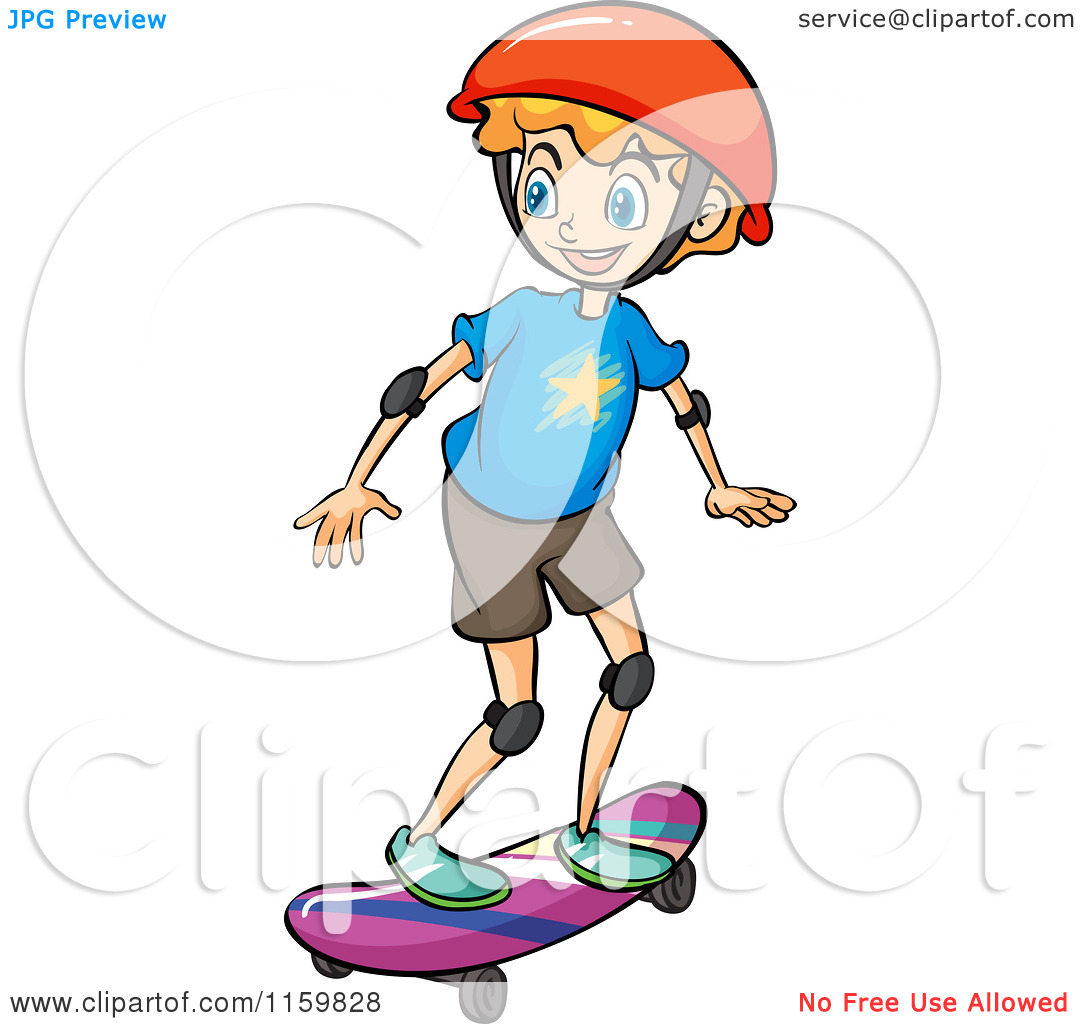 Of A Boy Skateboarding With A Helmet On   Royalty Free Vector Clipart