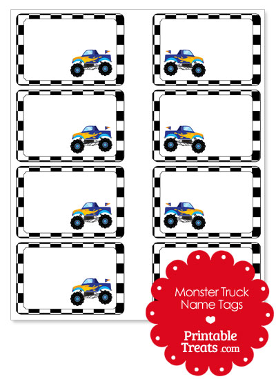 Printable Blue Monster Truck Name Tags From Printabletreats Com