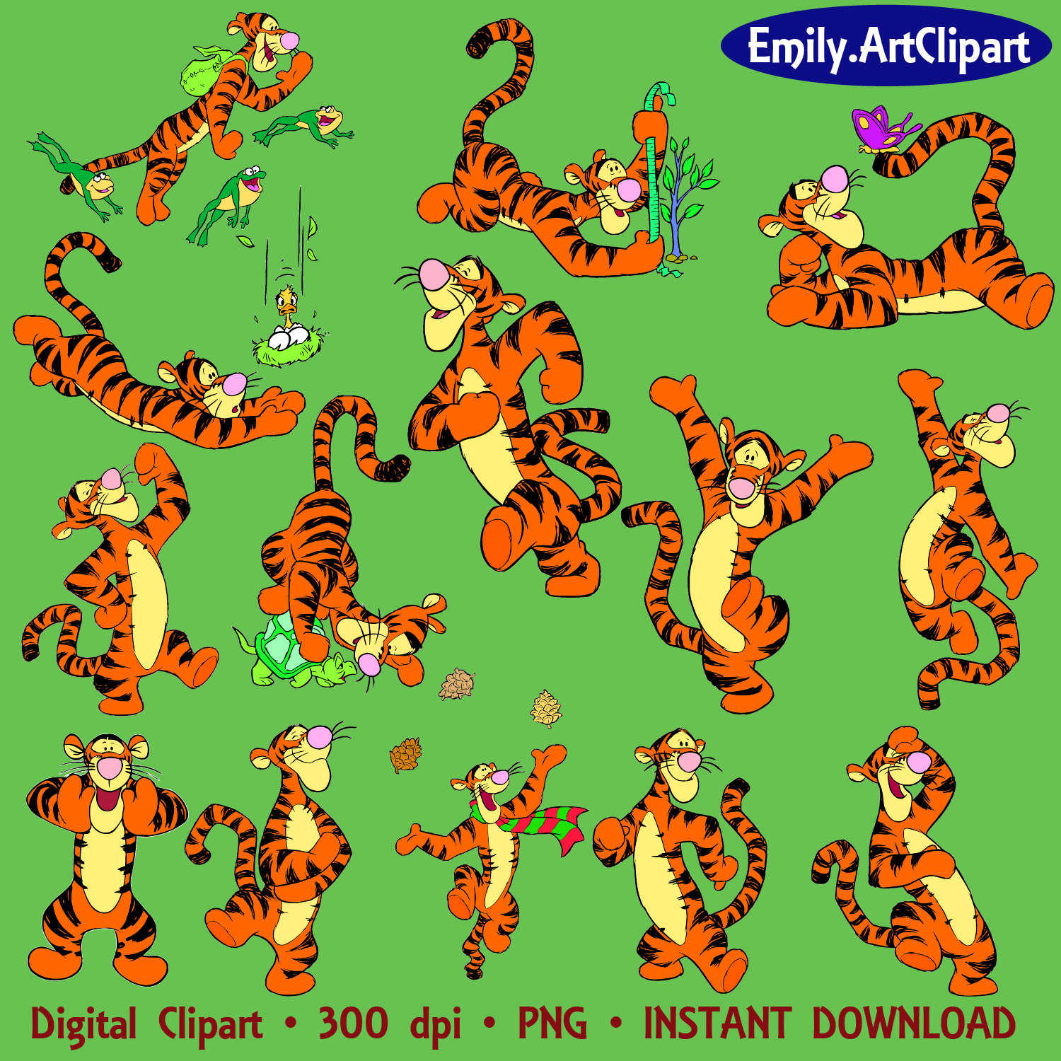 Tigger Clipart Disney Cartoon Character 14 Png Digital Graphic Winnie    