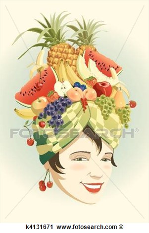 Vector Art Illustration That Represents The Fruit Hat On Woman  S Head