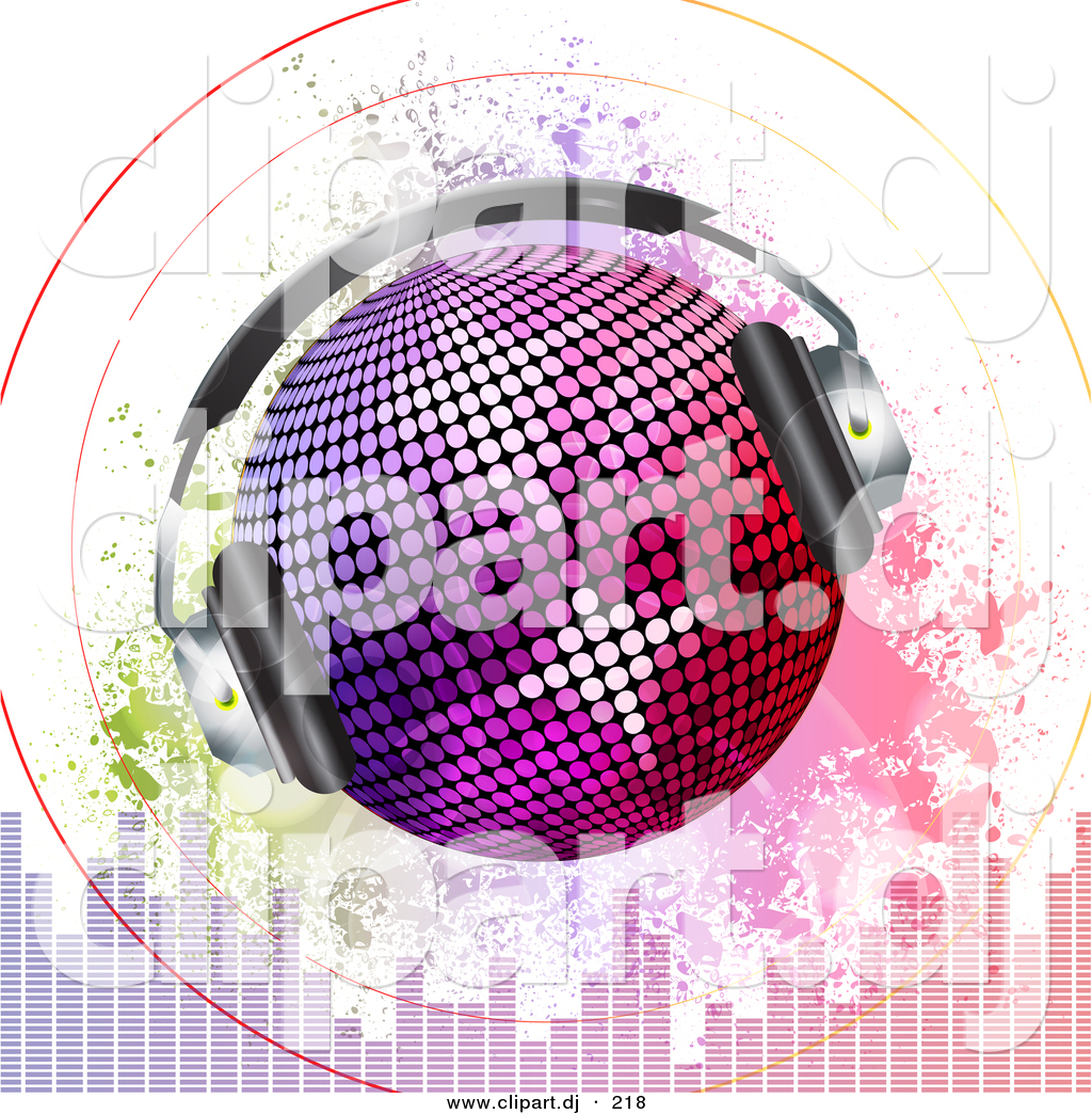 Vector Clipart Of A Headphones On Disco Ball With Sound Signals Over