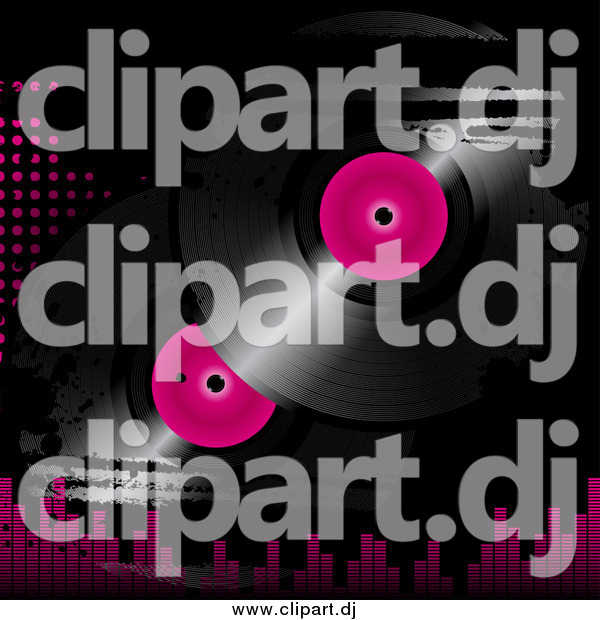 Vector Clipart Of Pink And Black Vinyl Records On A Grunge Background